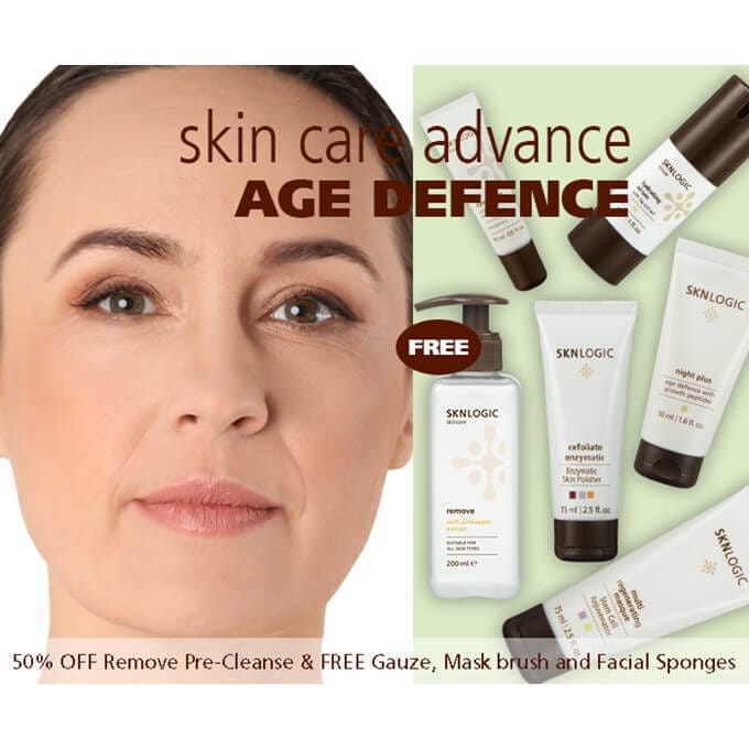 SKNLogic - Advance Kit - Age Defence Advanced Skin Kit (Eye Cream, Hydrating Serum, Multi Regenerating Masque, Exfoliate Enzymatic, Night Plus, Renew Mist, and FREE Gauze & Facial Sponges) - Image 2
