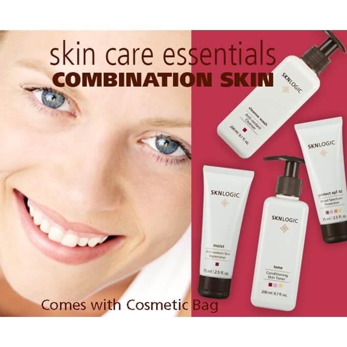 SKNLogic - Essentials Kit - Balanced and Combination Skin (Cleanse Wash, Tone, Moist, Protect SPF 40 and Cosmetic Bag) - Image 2