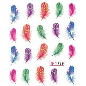 Water Decal XF1739 Sheet Colourful Feather Nail Art