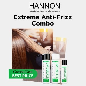HANNON Extreme Anti - Frizz Blow Out Trio Pack (Extreme Anti Frizz Shampoo & Conditioner, Blow Straight Lotion)