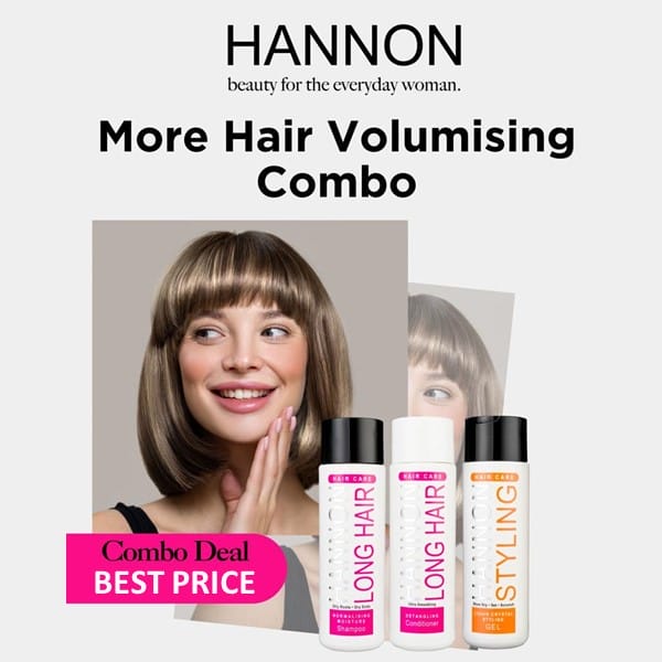 HANNON More Hair Volume Styling Trio Pack (More Hair Volumising Shampoo & Conditioner, Liquid Crystal Styling Gel)