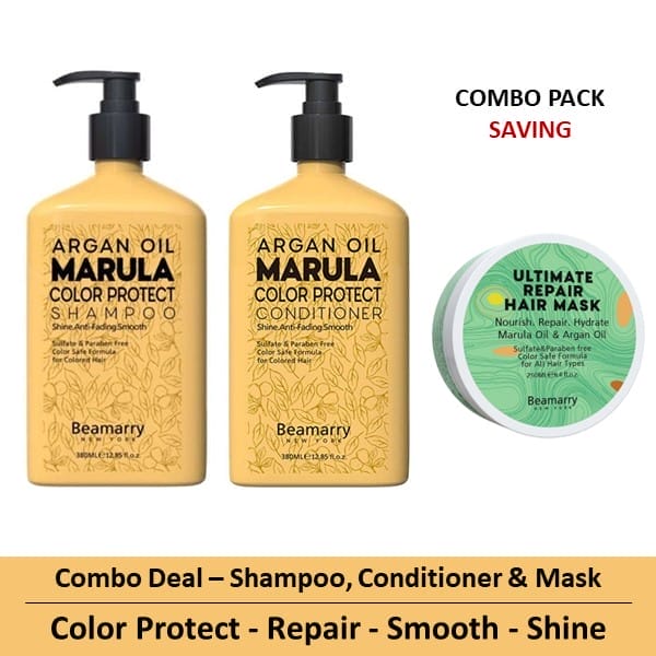 Combo-3 - Beamarry Argan Oil Marula Color Protect Shampoo & Conditioner 380ml & Ultimate Repair Hair Mask 250ml