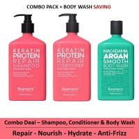 Combo-3 - Beamarry Keratin Protein Repair Shampoo & Conditioner 380ml & Body Wash