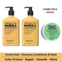 Beamarry Trio Pack - Beamarry Argan Oil Marula Color Protect Shampoo & Conditioner 380ml & Ultimate Repair Hair Mask 250ml  - Shine, Anti-Fading, Smooth, Sulfate & Paraben Free, Color Safe Formula. Prevents Colour Fade.