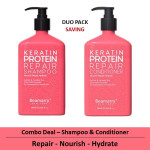 Beamarry Keratin Protein Protein Repair Duo (Shampoo & Conditioner) 380ml - Nourishing, Repair, Hydrate. Sulfate & Paraben Free, Color Safe Formula for Dry & Damaged Hair