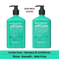 Beamarry Macadamia Argan Smooth Duo (Shampoo & Conditioner) 380ml - Shine, Smooth, Anti-Frizz. Sulfate & Paraben Free, Color Safe Formula for All Hair Types