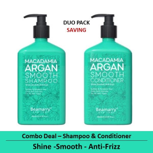 Beamarry Macadamia Argan Smooth Duo (Shampoo & Conditioner) 380ml - Shine, Smooth, Anti-Frizz. Sulfate & Paraben Free, Color Safe Formula for All Hair Types