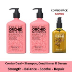 Beamarry Trio Pack - Beamarry Rose Oil Orchid Nourish Shampoo & Conditioner 380ml & Ultimate Repair Hair Serum 110ml - Strength, Balance, Soothe. Sulfate & Paraben Free, Color Safe Formula for Oily & Thinning Hair