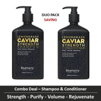 Beamarry Lemongrass Caviar Strength Duo (Shampoo & Conditioner) 380ml - Purifying, Volume, Rejuvenate. Sulfate & Paraben Free, Color Safe Formula for Oily & Fine , Limp Hair.