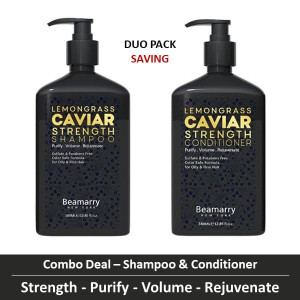 Beamarry Lemongrass Caviar Strength Duo (Shampoo & Conditioner) 380ml - Purifying, Volume, Rejuvenate. Sulfate & Paraben Free, Color Safe Formula for Oily & Fine , Limp Hair.