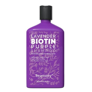 Beamarry Lavender Biotin Purple Shampoo 380ml - Eliminates Brassy & Yellow Tones in coloured hair. Sulfate & Paraben Free, Color Safe Formula for Blond & Grey Hair