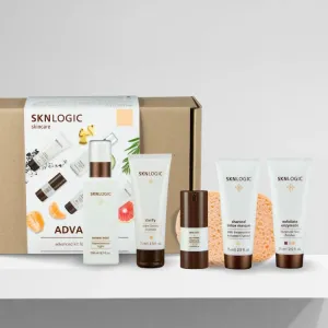 SKNLogic - Advance Kit  - Clearer Skin Kit (Eye Revitalize, Clarify, Charcoal Detox MasqueExfoliate Enzymatic, Renew Mist, and FREE Gauze & Facial Sponges)