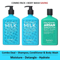 Beamarry Trio Pack - Beamarry Coconut Milk Moisture Shampoo & Conditioner 380ml & Body Wash - Detangling, Moisture Hydrate. Sulfate & Paraben Free, Color Safe Formula for Dry & Damaged Hair