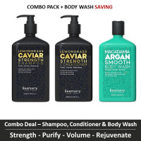 Beamarry Trio Pack - Beamarry Lemongrass Caviar Strength Shampoo & Conditioner 380ml & Body Wash - Purifying, Volume, Rejuvenate. Sulfate & Paraben Free, Color Safe Formula for Oily & Fine , Limp Hair.