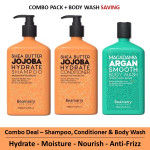 Beamarry Trio Pack - Beamarry Shea Butter Jojoba Hydrate Shampoo & Conditioner 380ml & Body Wash - Moisture, Anti-Frizz, Nourish. Sulfate & Paraben Free, Color Safe Formula for Tangled Dry / Frizzed & Damaged Hair