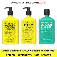 Beamarry Trio Pack - Beamarry Vitamin Honey Volume Shampoo & Conditioner 380ml & Body Wash - Weightless, Volume, Soft. Sulfate & Paraben Free, Color Safe Formula for Fine & oily Hair