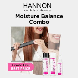 HANNON Long Hair Detangling Straightening - Trio Pack (Normalising Moisture Shampoo, Detangling Conditioner, Straightening Iron Protect)