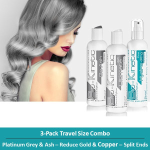 Bio-Kinetic - Platinum Grey & Ash Travel Bundle Trio Pack (Reduce Gold, Copper Split Ends) (Shampoo, Conditioner & PCS Hydro-Pro) - 3 x 100ml