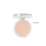 Pressed powder in a white round compact with a clear lid, shade Natural Beige.