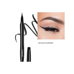 PHOERA liquid eyeliner pen with cap beside it and a close-up showing a black winged eyeliner (shade 104 Black Shimmer)