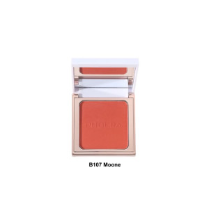 PHOERA blush in shade B107 Moone in a rose-gold square case with mirror open.