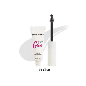 Phora Brow Glue clear brow lamination gel with applicator wand beside it, shade 01 Clear.
