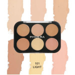 PHOERA six-color concealer palette labeled 101 LIGHT, with swatches in nude tones on a pale background