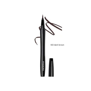 PHOERA liquid eyeliner pen in shade 102 dark brown with cap removed and brown swipes nearby, product-focused image