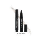 PHOERA dual-ended eyebrow pen in 202 Soft Brown, with cap off showing the micro-tip for eyebrow drawing.