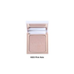 Compact makeup powder in a rose-gold case with the lid open, labeled H203 Pink Halo, a shimmery highlighter inside