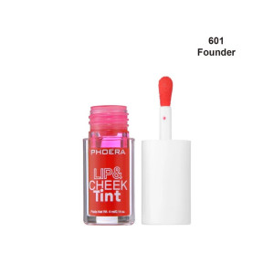 Lip and cheek tint bottle in pink, with white applicator wand beside it; shade 601 Founder.