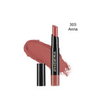 Lipstick in shade 303 Anna with mauve-rose color and a pink swatch behind it.