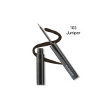 Liquid eyeliner pen with brush tip labeled 103 Juniper, showing a dark brown swatch on a white background.