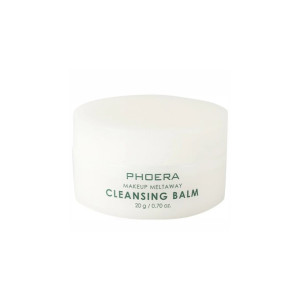 White jar of Phoera Cleansing Balm (makeup cleansing balm), 20 g, with green text on the front.