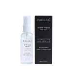 Phoera Matte Finish Setting Spray bottle beside its black box packaging (50 ml).