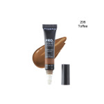 PHOERA Pro Liquid Concealer tube in shade 206 Toffee with a brown swatch beside it, labeled full coverage on the tube.