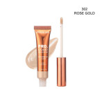 Phoera Pro Liquid Highlighter in Rose Gold 302 with wand applicator beside the tube.