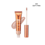 Soft pink Pro Liquid Highlighter in a rose-gold tube with applicator, shade 303; swatch shown behind.