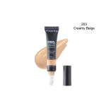 Concealer tube labeled Pro. Liquid Concealer in shade 203 Creamy Beige with a beige swatch behind it