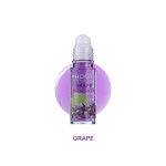 Grape lip oil bottle with white roller applicator, purple oil, circular purple backdrop; label reads GRAPE.