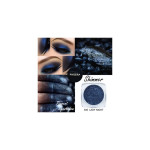 Collage showing a blue smokey eye with Phoera shimmer pigment in 306 Lady Night.
