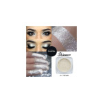 Collage of silver makeup: dramatic silver eyeshadow on the eyes, glitter swatches on skin/fingertips, and a jar labeled 311 Silver.