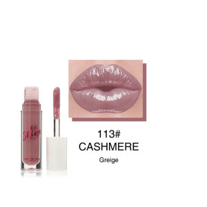 Lip gloss bottle with applicator in a pink-beige shade labeled 113# Cashmere (Greige)