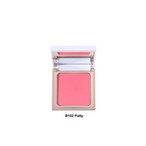 Open rose-pink blush in a rose-gold compact with mirror, labeled B102 Patty (Patty shade).