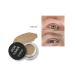 Brow pomade in shade 01 Blonde with a swatch and open jar, plus a before/after eyebrow enhancement image.