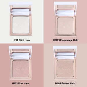 Phoera H201 Glint Halo compact open, white powder, on pale gray background I image quadrant 1