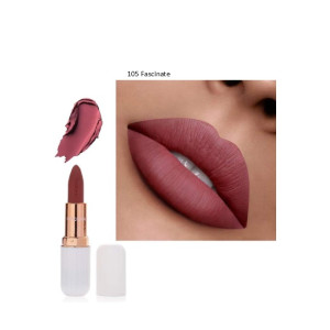 Lipstick in shade 105 Fascinate with a swatch and a close-up of lips wearing the lipstick.