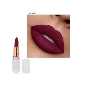 Burgundy lipstick in a white-and-gold tube beside a close-up of matching dark red lips