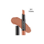 PHOERA lipstick in shade 301 Vibeke with cap off and a brown swatch behind the tube