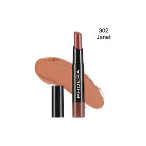 PHOERA lipstick in shade 302 Janet with a nude brown swatch behind it